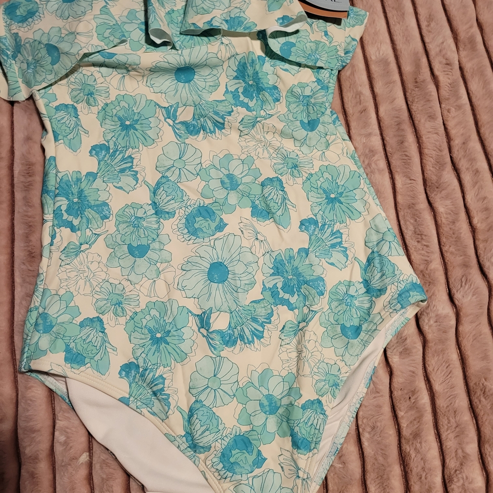 Shade & Shore Blue and White One Piece Swimsuit